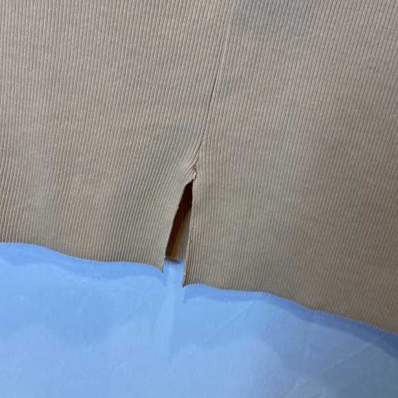 NSF Ribbed Knit Pencil Skirt Beige Small Back Slit Elastic Waistband - Picture 3 of 7